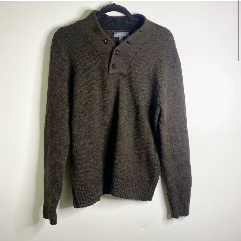 Bonobos Alpaca Wool Blend Brown Knit Shawl Sweater